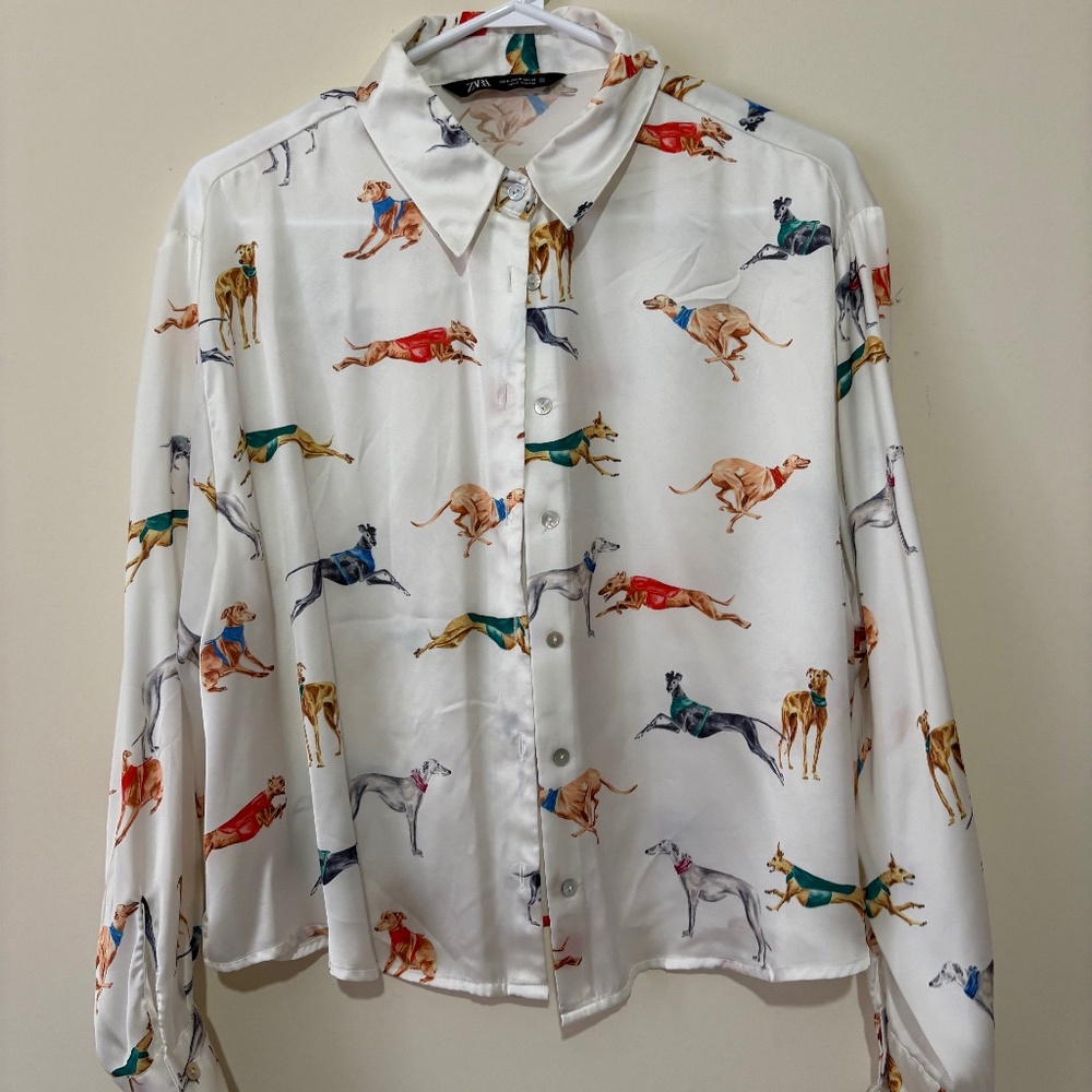 Zara Dog Print Collared Blouse